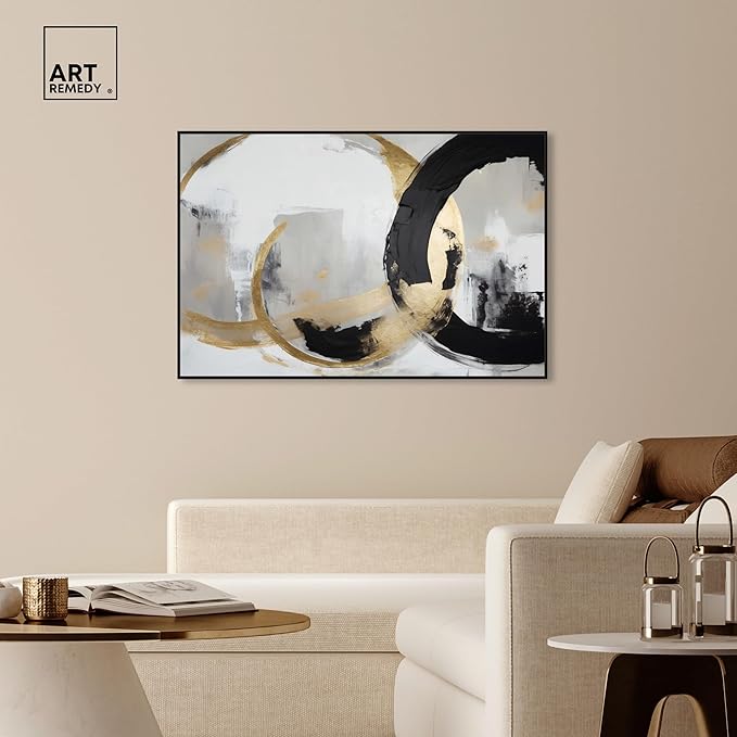 Art Remedy Another Dimension Canvas Modern Black White Abstract Wall Art, Black Frame, 54" x 36"
