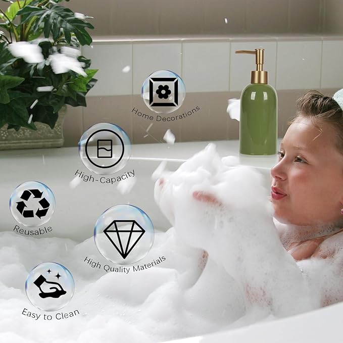 Natheeph 14OZ Ceramic Soap Dispenser Ceramic Soap Pump Dispenser Can Fill Liquid for Bathroom/Kitchen (Green)