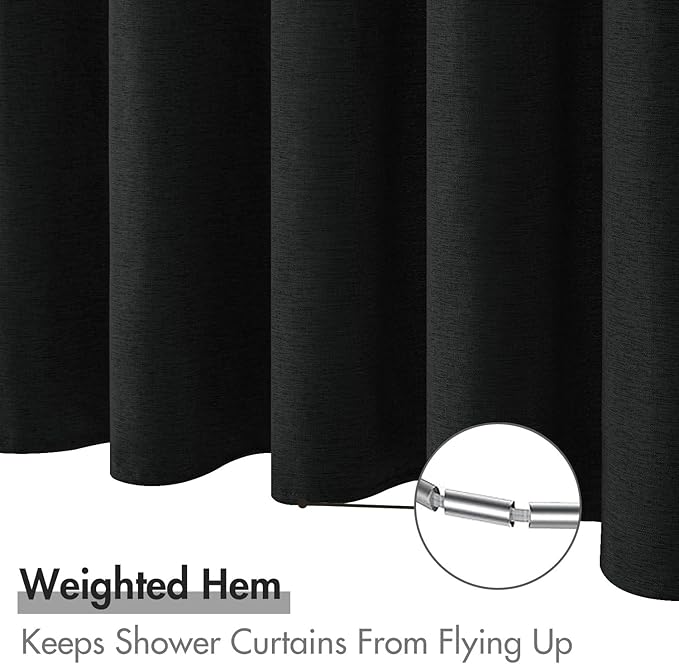 MIULEE Extra Wide Linen Shower Curtain with 18 Metal Hooks Washable Large Fabric Curtain Set Waterproof Neutral Thick Cloth Shower Curtains for Bathroom Hotel Bathtub, W108*L72, Black