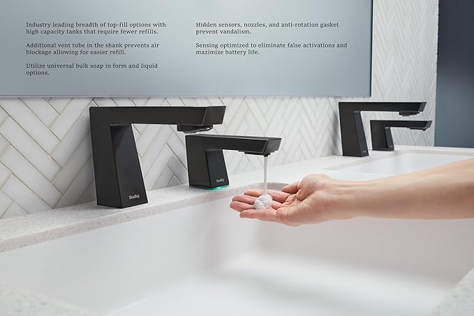 Bradley Zen Liquid Soap Dispenser, Sensor Activated, Ring Light Indicates Low Battery, Low Soap or Overflow, Deck Mounted, Auto Top Fill, Polished Chrome