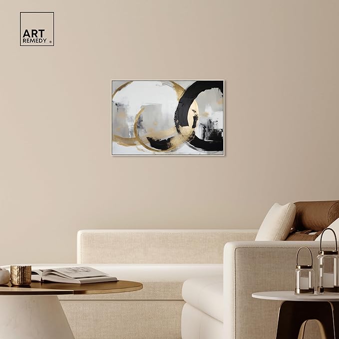 Art Remedy Another Dimension Canvas Modern Black White Abstract Wall Art, Silver Frame, 36" x 24"