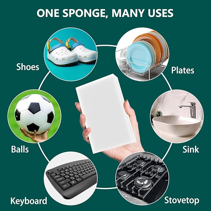 100 Pack Magic Sponge Erasers, Melamine Sponge Foam Bulk, Household Cleaning Supplies Kitchen Dish Sponges Multi Purpose Cleaner, Bathroom, Shower, Shoe, Car, Window, Wall Cleaner
