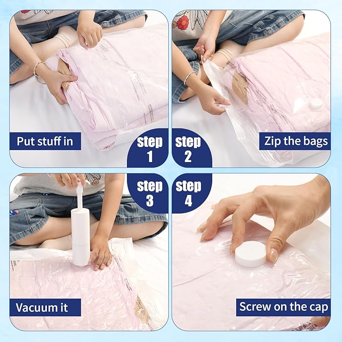 10 Pack Jumbo Vacuum Storage Bags with Hand Pump, Sturdy Leak-Free Vacuum Seal Bags, 80% Space Saver Vacuum Seal Bags for Clothing, Pillows, Bedding, Blankets, Comforters, Travel Luggage - Jumbo