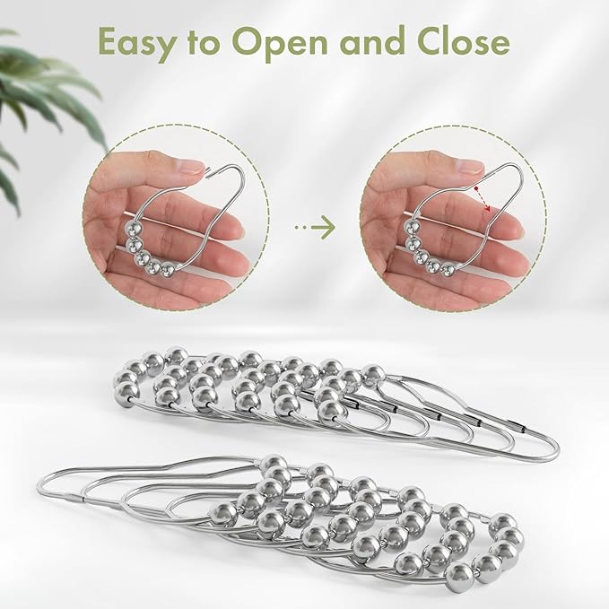 Amazer Shower Curtain Hooks, Decorative Shower Curtain Hooks Rust Proof Stainless Steel Shower Curtain Hooks, Shower Hooks for Shower Curtain Bathroom 12PCS, Polished Chrome