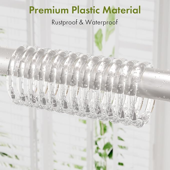Amazer Plastic Shower Curtain Rings, 12 Pcs Clear Shower Curtain Hooks, O Shape Shower Curtain Hooks Rings, Easy to Snap Closure Shower Hooks for Shower Curtain and Liner Bathroom