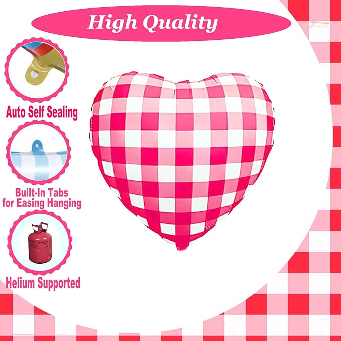 10 Pcs Food Balloon Kit Hot Dog, Pizza, Cherry Balloons and Red White Plaid Gingham Balloon for Summer Picnic BBQ/Pizza, Hot Dog Party/Picnic Themed Balloon for Birthday Party Decorations