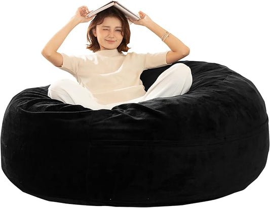 Bean Bag Chair for Adults,5FT Oversize Floor Bean Bags Offers Ample Space for Adults,Memory Foam Giant Bean Bags,Lounger Versatile Design Suits Any Room,Movie Nights,Reading (Black, 5FT)