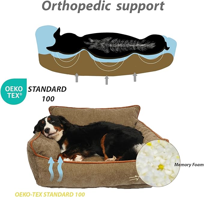 Small Dog Bed, Washable Pet Bed with Removable Cover, with Sides, Carry Handle & Side Pockets .Plush Chenille Orthopedic Pet Bed Couch for Small Breed Dogs & Cats .Calming