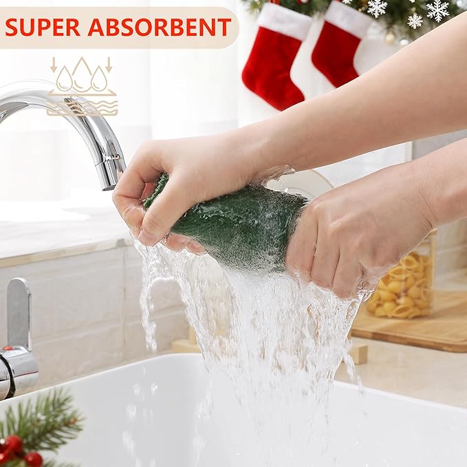 Homaxy 100% Cotton Waffle Weave Kitchen Dish Towels, Ultra Soft Absorbent Quick Drying Cleaning Towel, 13 x 28 Inches, 12-Pack, Grass Green