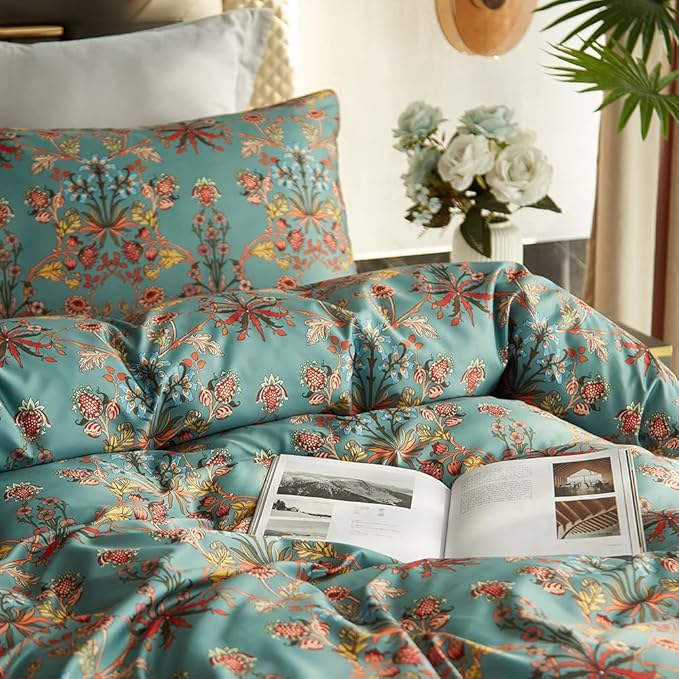 Cupocupa Duvet Cover Set;Duvet Cover Full Bedding Set Fluffy Boho Duvet Cover Set Paisley Floral Bedding Collection Duvet Cover with Pillowcases