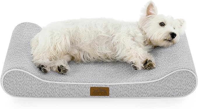 Orthopedic Dog Bed for Small Dogs up to 35 lbs - Removable Cover with Waterproof Lining & Non-Skid Bottom, Cotton-Polyester Blend Boat-Shaped Lounger Mattress, S(30x20x5in), Light Gray