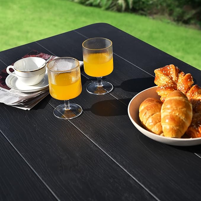 GYMAX Picnic Table, 550 LBS Folding Picnic Tables with Benches & Seats, Weather-Resistant Easy Setup Portable Picnic Table, Wood-Like Foldable Picnic Tables for Outdoors Patio Deck Party BBQ (Black)