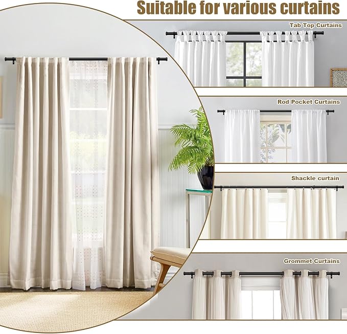 "Black Wrap Around Industrial Curtain Rod, 32-72Inches Adjustable, 1-Inch Diameter, Black - Indoor and Outdoor Use"