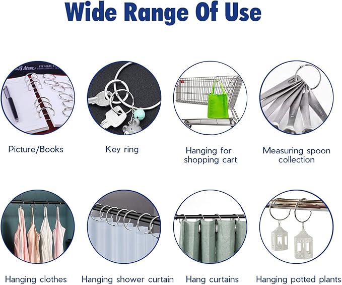 24 Pack Shower Curtain Rings,Rust Proof Shower Curtain Hooks for Bathroom,Circular Decorative Shower Curtain Rings and Hooks for Shower Rod,Metal Rings for Shower Curtain,Loose Leaf Rings(Nickel)