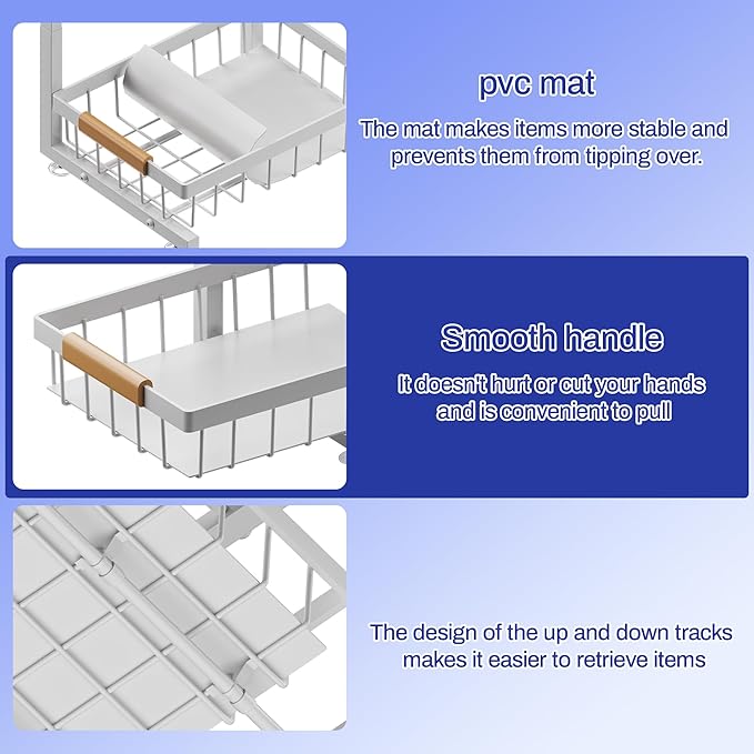 ADBIU Under Sink Organizer, 2 Pack 2 Tier Expandable Height (13.2" - 17.2") Pulling Out Kitchen Bathroom Cabinet Organizers (White, Large Size)