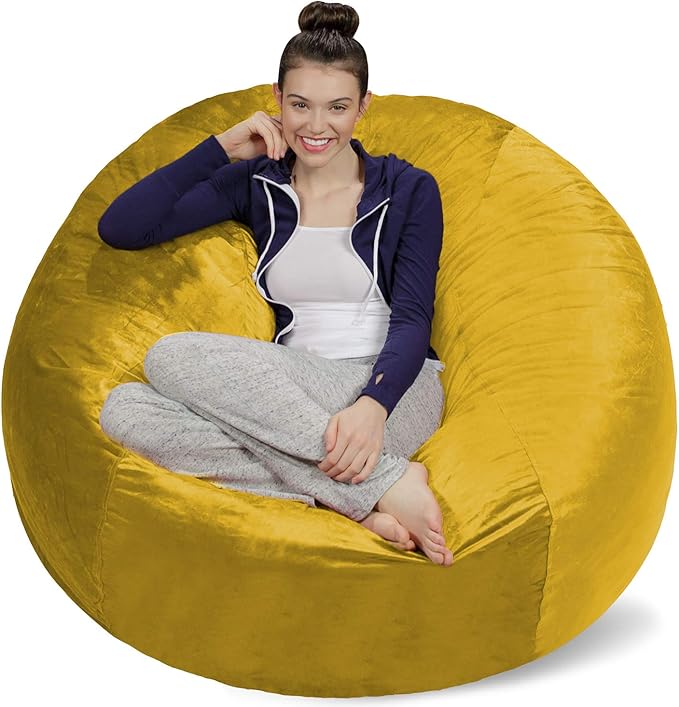 Sofa Sack Bean Bag Chair Cover Only, for Adults and Kids, Without Filling Comfy Fluffy Round or Oval Beanbag Chair Cover Replacement, Lazy Sofa Cover for Reading Chair or Floor Chair, 5-Feet, Lemon