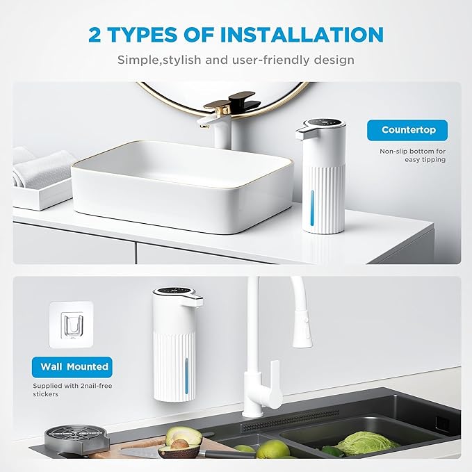 Automatic Soap Dispenser Foaming Touchless:14.2oz White Plastic - Rechargeable Electric Smart 4 Level Adjustable Auto Hand Soap Dispenser - Dish Bathroom Kitchen