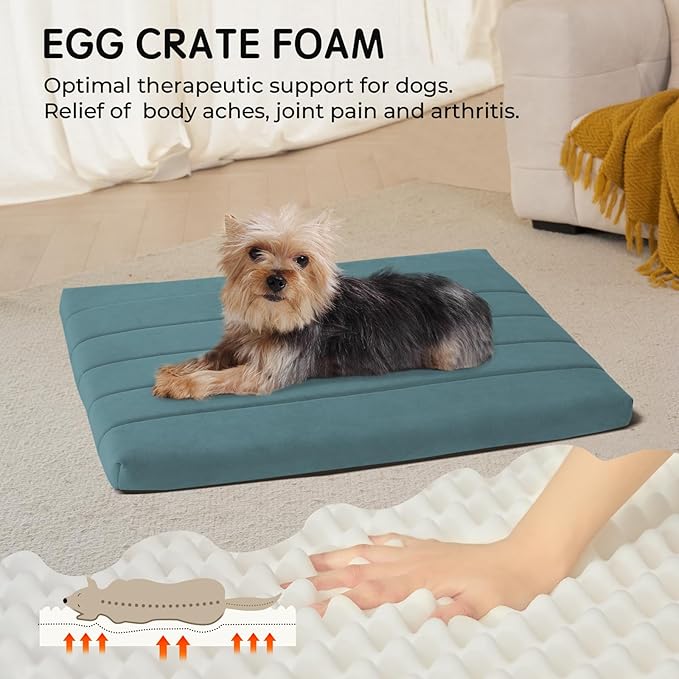 BALANCE Dog Crate Bed, Orthopedic Dog Bed Pad with Waterproof Liner, Washable Crate Foam Pet Mat for Large, Medium, Puppy Dogs Breeds, Powder Blue, 24"x18"x1.6"