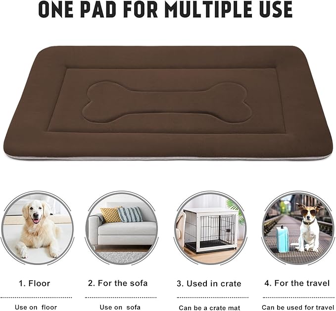 JoicyCo Extra Large Dog Bed Soft Dog Crate Pad Mat, 48 in Non-Slip Bottom Washable Dog Sleeping Mattress Pet Beds Cat Bed Kennel Pad, Dark Brown