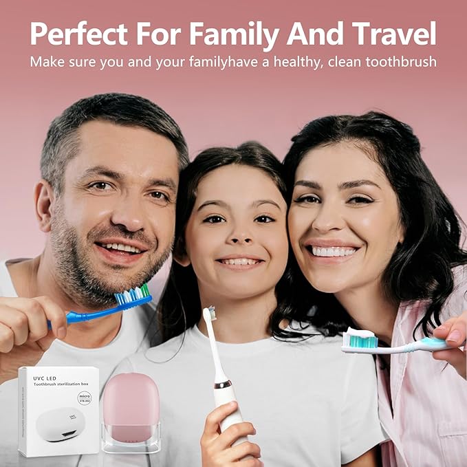 Toothbrush Covers Case San itizer and Holder with Light,Toothbrush Covers with Holder, Rechargeable Portable Toothbrush Cleaner Case（Pink）