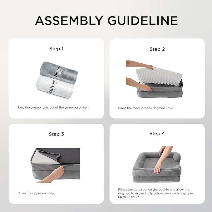 Bedsure Orthopedic Dog Beds Large Sized Dog - Washable Large Dog Cat Bed Waterproof, Comfort Dogs Couch Sofa with Washable Removable Cover, Pet Bed with Nonskid Bottom, Grey, 35"