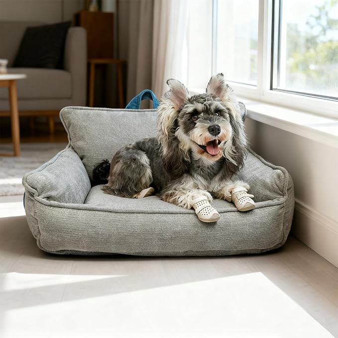 Small Dog Bed, Washable Pet Bed with Removable Cover, with Sides, Carry Handle & Side Pockets .Plush Chenille Orthopedic Pet Bed Couch for Small Breed Dogs & Cats .Calming