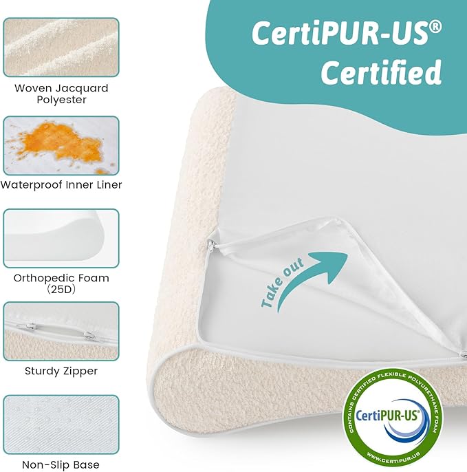 Orthopedic Dog Bed for Extra Large Dogs up to 140 lbs - Removable Washable Cover with Waterproof Lining, Cotton-Polyester Blend Boat-Shaped Lounger Mattress, XL(51x36x8in), Beige