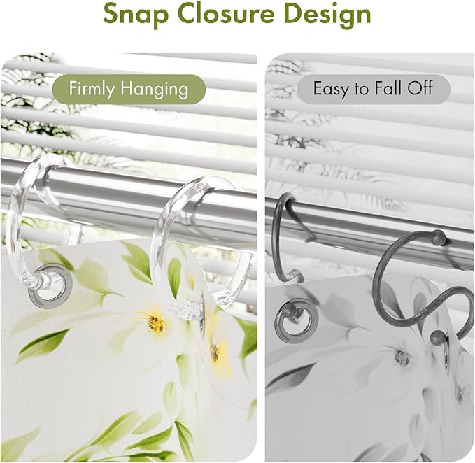 Amazer Plastic Shower Curtain Rings, 24 Pcs Shower Curtain Hooks, O Shape Clear Shower Curtain Hooks Rings, Easy to Snap Closure, Shower Hooks for Shower Curtain and Liner Bathroom