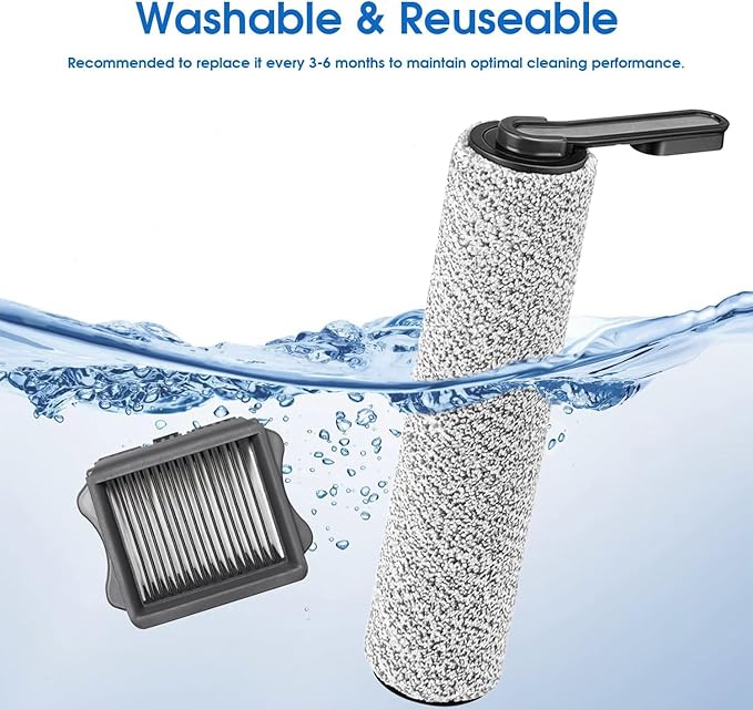 Floor ONE S5 Roller Brush Replacement and Vacuum Filter Kit Compatible with Tineco Floor ONE S5/S5 PRO 2/iFLOOR 5 Breeze Cordless Wet Dry Vacuum Cleaner, 2 Roller Brush, 2 Filters 【Not Fit S5 Combo】