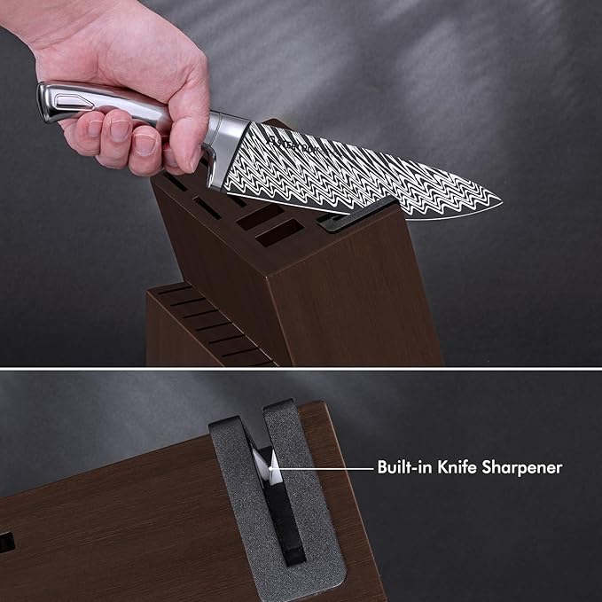 Knife Set, Astercook 21 Pieces Kitchen Knife Set with Built-in Sharpener, German Stainless Steel Knife Block Set, Razor-Sharp Knives with Full-tang Handle, Dishwasher Safe, Silver