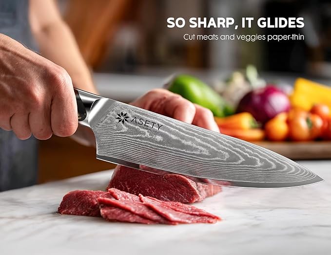 Damascus Knife Set 3 PCS: Ultra-Sharp Professional Chef Knife Set, Japanese Kitchen Knives with VG10 Steel Core, Full Tang Resin Handle, Christmas Elegant Box