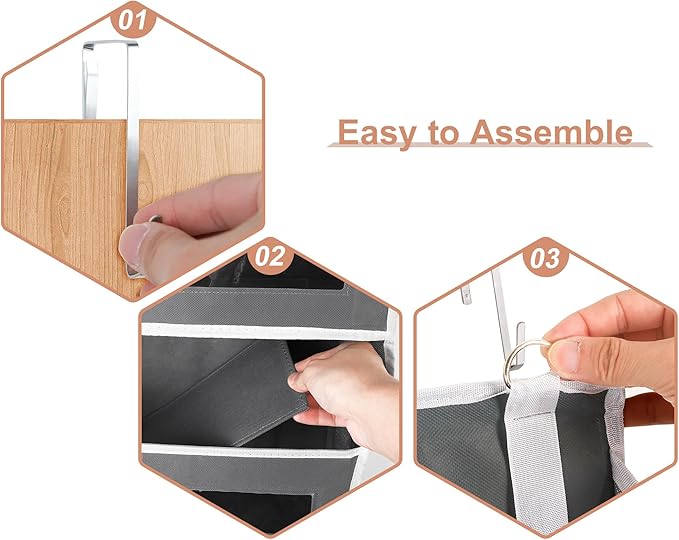 2 Packs 5-Tier Over The Door Organizer with 10 Side Mesh Pockets, 48 lbs Load Capacity, 3 Hooks Design, Hanging Organizer with Clear Windows for Bathroom, Bedroom, Nursery, Kitchen-Grey