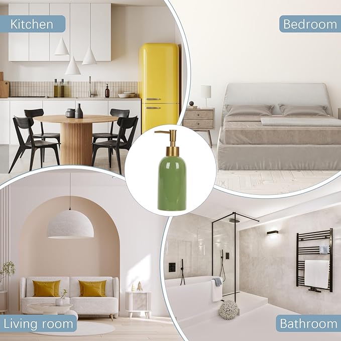 Natheeph 14OZ Ceramic Soap Dispenser Ceramic Soap Pump Dispenser Can Fill Liquid for Bathroom/Kitchen (Green)