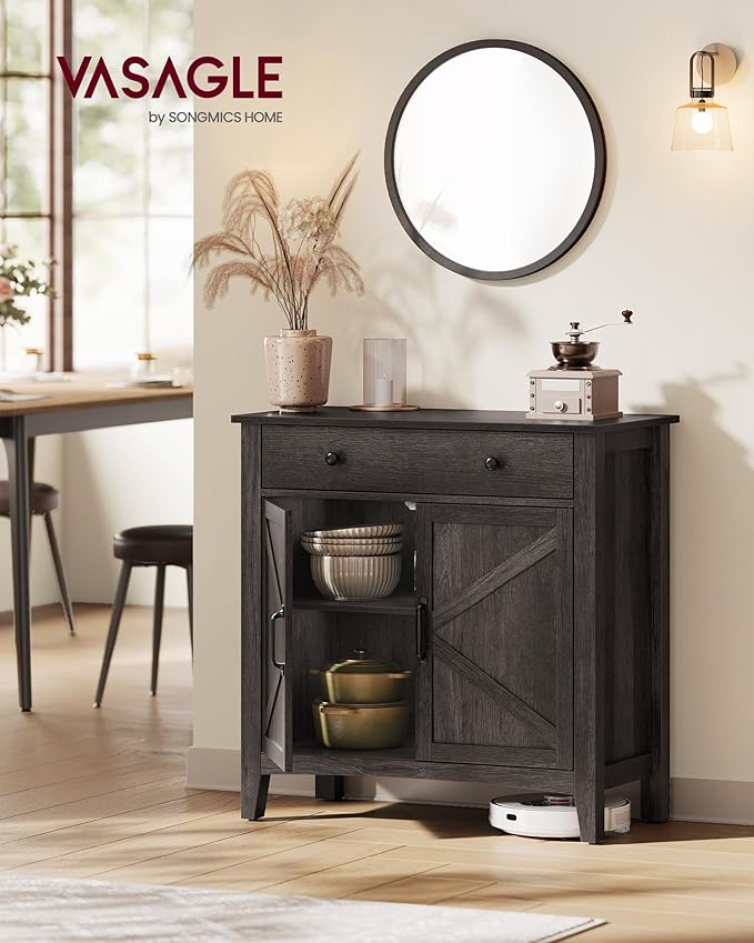 VASAGLE LIRY Collection - Buffet Cabinet, Coffee Bar Cabinet with a Drawer, Adjustable Shelf, Sideboard Storage with Cable Hole, Drawer Divider, Antique Charcoal UBBK341B02