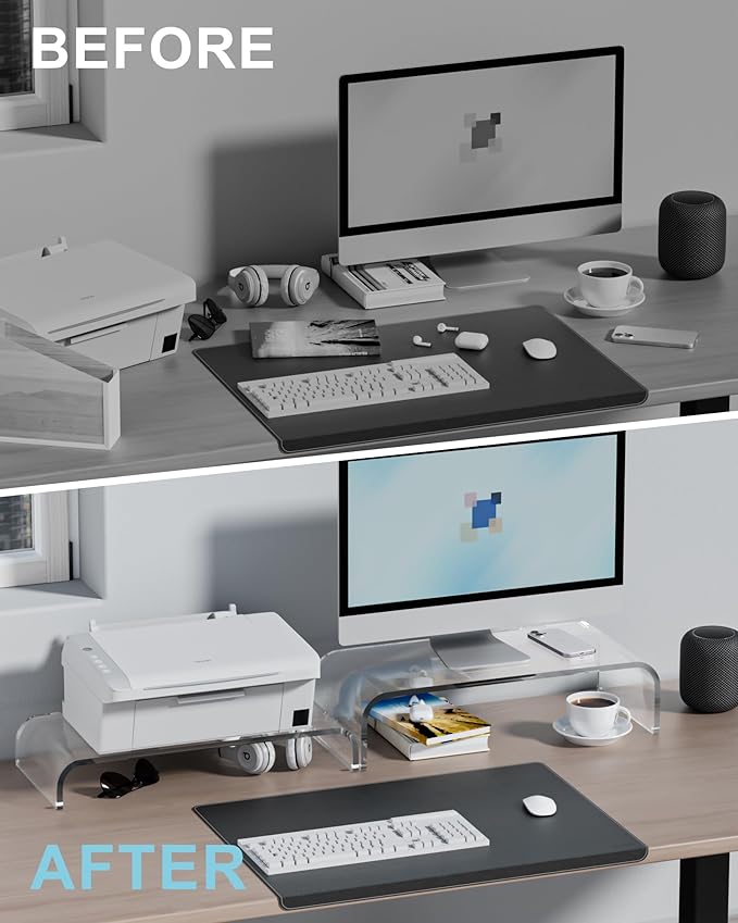 Acrylic Dual Monitor Stand Riser 2 Tier, Modular Laptop Stand for Desk, Multifunctional Desktop Organizer Shelf for PC, iMac, Printer, Detachable Monitor Stand for Office or Home, Clear