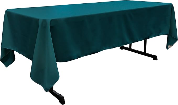LA Linen Polyester Poplin Washable Rectangular Tablecloth, Stain and Wrinkle Resistant Table Cover 60x102, Fabric Table Cloth for Dinning, Kitchen, Party, Holiday 60 by 102-Inch, Teal Dark