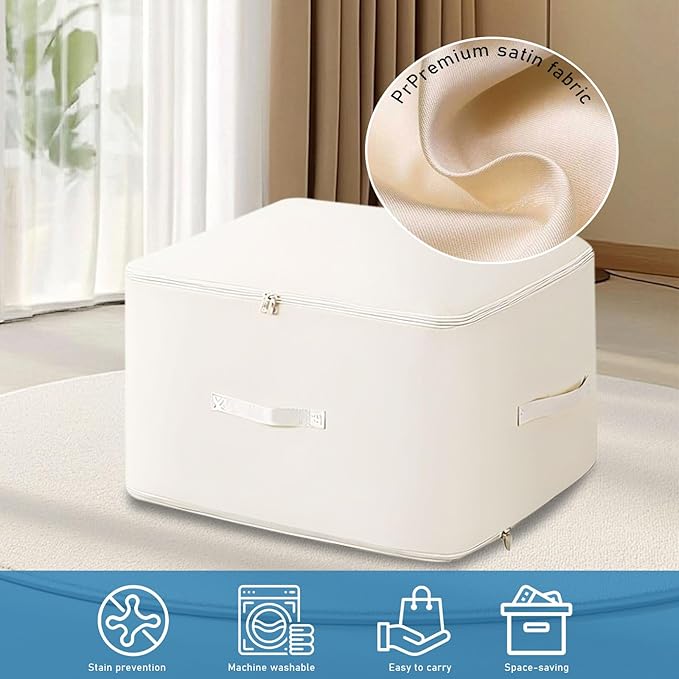 2PCS Comforter Storage Bag, 2-Layer Zipper Large Capacity Storage Bag, Ultra Space Saving Self Compression Storage Bags for Comforters, Clothes, Pillows, Duvet and Bedding Sets (Beige, Large)