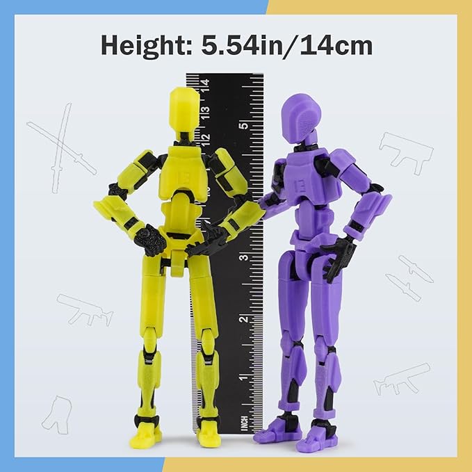 (Assembed 3D Printed 5.54'' Dummy13 Action Figure, Multi-Jointed Tian13, Articulated T13 Desktop Decoration,12 in 1 d13 Accessories Best Birthday Festival Gift