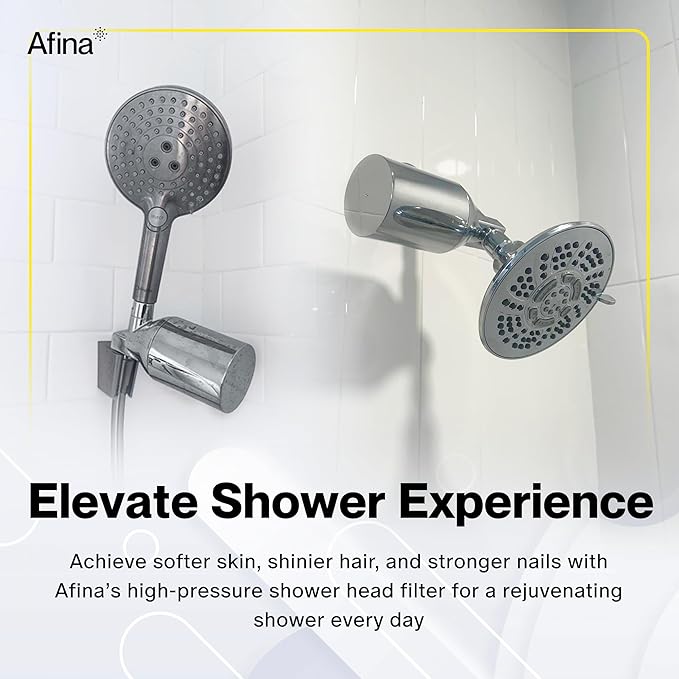 Afina Shower Filter For Hard Water - Removes 99% Chlorine, Harmful Substances & Heavy Metals - Improves your Skin & Hair (Chrome)