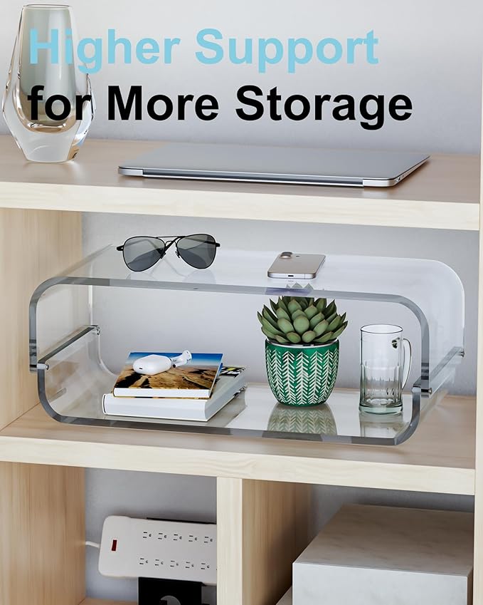 Acrylic Dual Monitor Stand Riser 2 Tier, Modular Laptop Stand for Desk, Multifunctional Desktop Organizer Shelf for PC, iMac, Printer, Detachable Monitor Stand for Office or Home, Clear