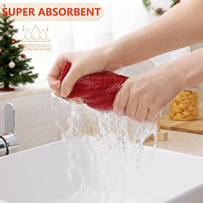 Homaxy 100% Cotton Waffle Weave Kitchen Dish Towels, Ultra Soft Absorbent Quick Drying Cleaning Towel, 13 x 28 Inches, 8-Pack, Red