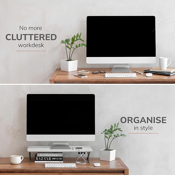 Anji Mountain Monitor Stand - Desktop Organizer & Laptop Riser, Ergonomic Monitor Riser, Space-Saving Monitor Stand for Desk, Durable Construction, Easy Assembly, Ideal for Home & Office,Natural