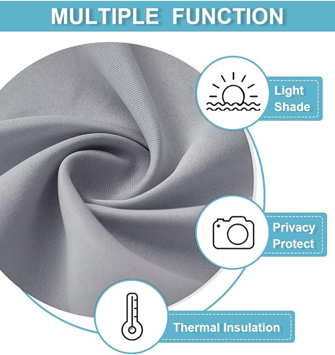 RYB HOME Kitchen Curtains 45 inch Length 2 Panels Set, Privacy Assured Drapes Room Darkening Small Window Treatment for Cafe Bathroom, W34 x L45 inch, Silver Grey