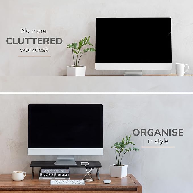 Anji Mountain Monitor Stand - Desktop Organizer & Laptop Riser, Ergonomic Monitor Riser, Space-Saving Monitor Stand for Desk, Durable Construction, Easy Assembly, Ideal for Home & Office,Black