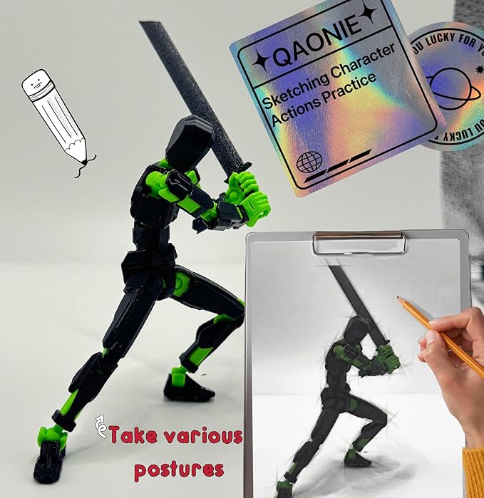 (Assembly Completed) 3D Printed Figure 5.54-inch Dummy13 with Weapon Expansion Set, Full Body Mechanical Movable Toy, Desk Decoration. (Yellow)