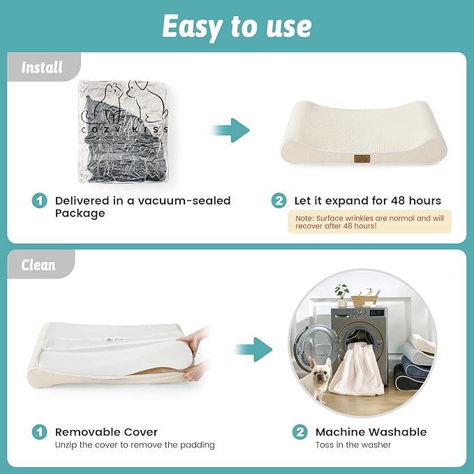 Orthopedic Dog Bed for Extra Large Dogs up to 140 lbs - Removable Washable Cover with Waterproof Lining, Cotton-Polyester Blend Boat-Shaped Lounger Mattress, XL(51x36x8in), Beige