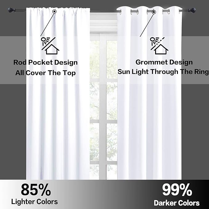 RYB HOME Large Curtains for Living Room 84 inches Length, Room Darkening Privacy Room Divider Curtains for Doorway Closet Basement Patio Door Bay Window, W 70 x L 84, Pure White, 2 Panels
