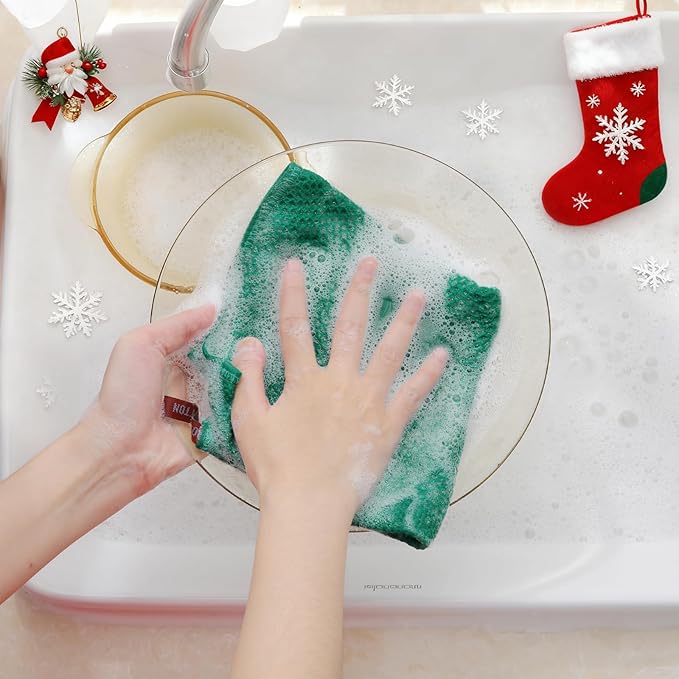 Homaxy 100% Cotton Waffle Weave Kitchen Dish Cloths, Ultra Soft Absorbent Quick Drying Dish Towels, 12 x 12 Inches, 8-Pack, Dark Green