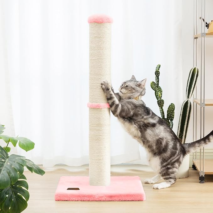 34inch Cat Scratching Post with Natural Sisal Rope 4.3Inch Large Diameter Scratcher Post Tree for Indoor Cats Pink