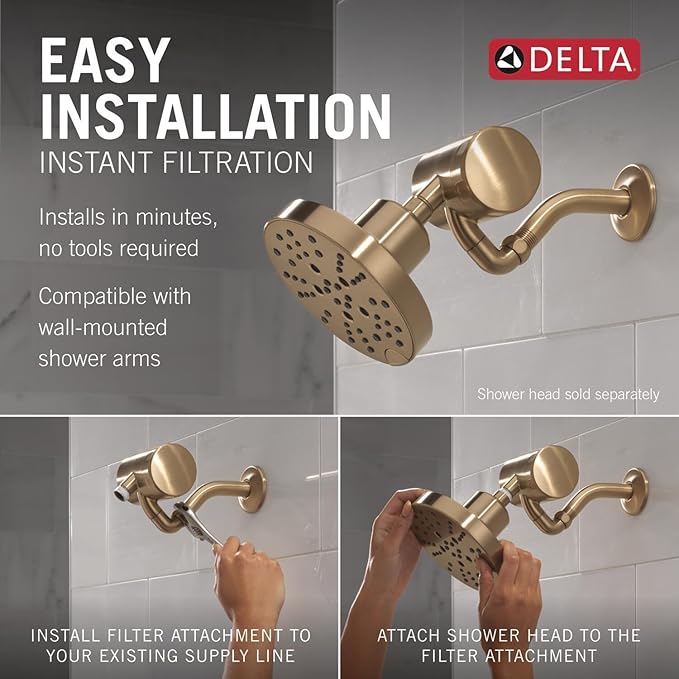 Delta Faucet Clarifi Premium Shower Filter Attachment with Filter, Hard Water Shower Filter, Shower Head Filter, Champagne Bronze 5SF100-CZ